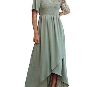 Zattcas Sage Green Short Sleeve Maxi Dress